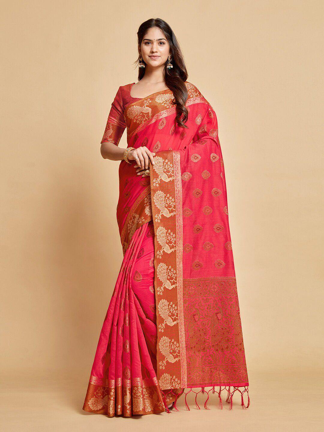 gajarai pink & gold-toned ethnic motifs zari art silk chanderi saree