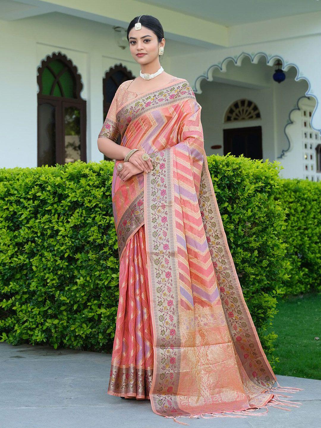 gajarai pink woven design organza saree