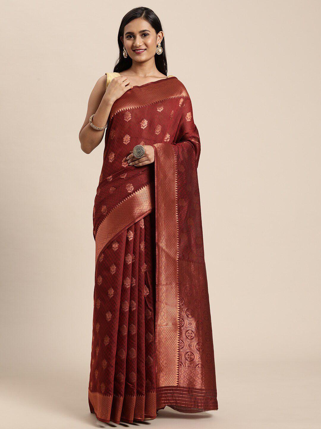 gajarai red & gold-toned zari silk blend banarasi saree