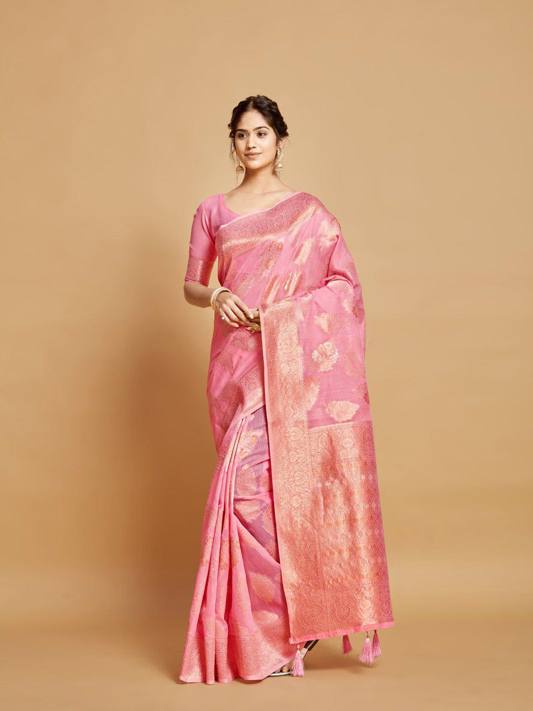 gajarai woven design linen blend kanjeevaram saree