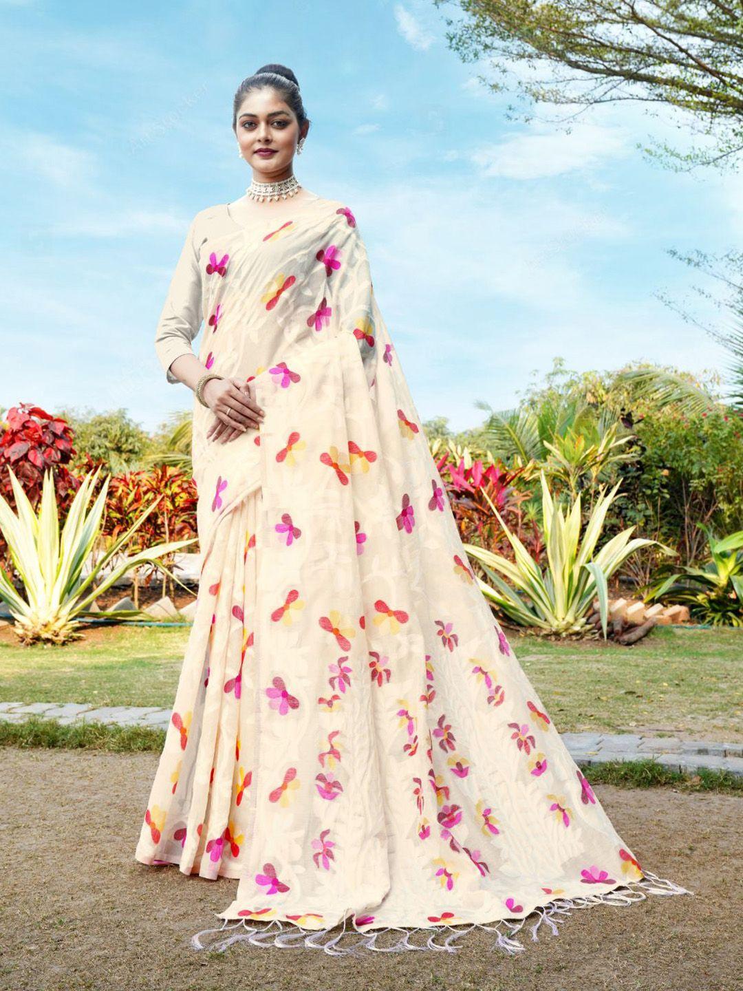 gajarai woven design pure cotton jamdani saree comes with an unstitched blouse piece