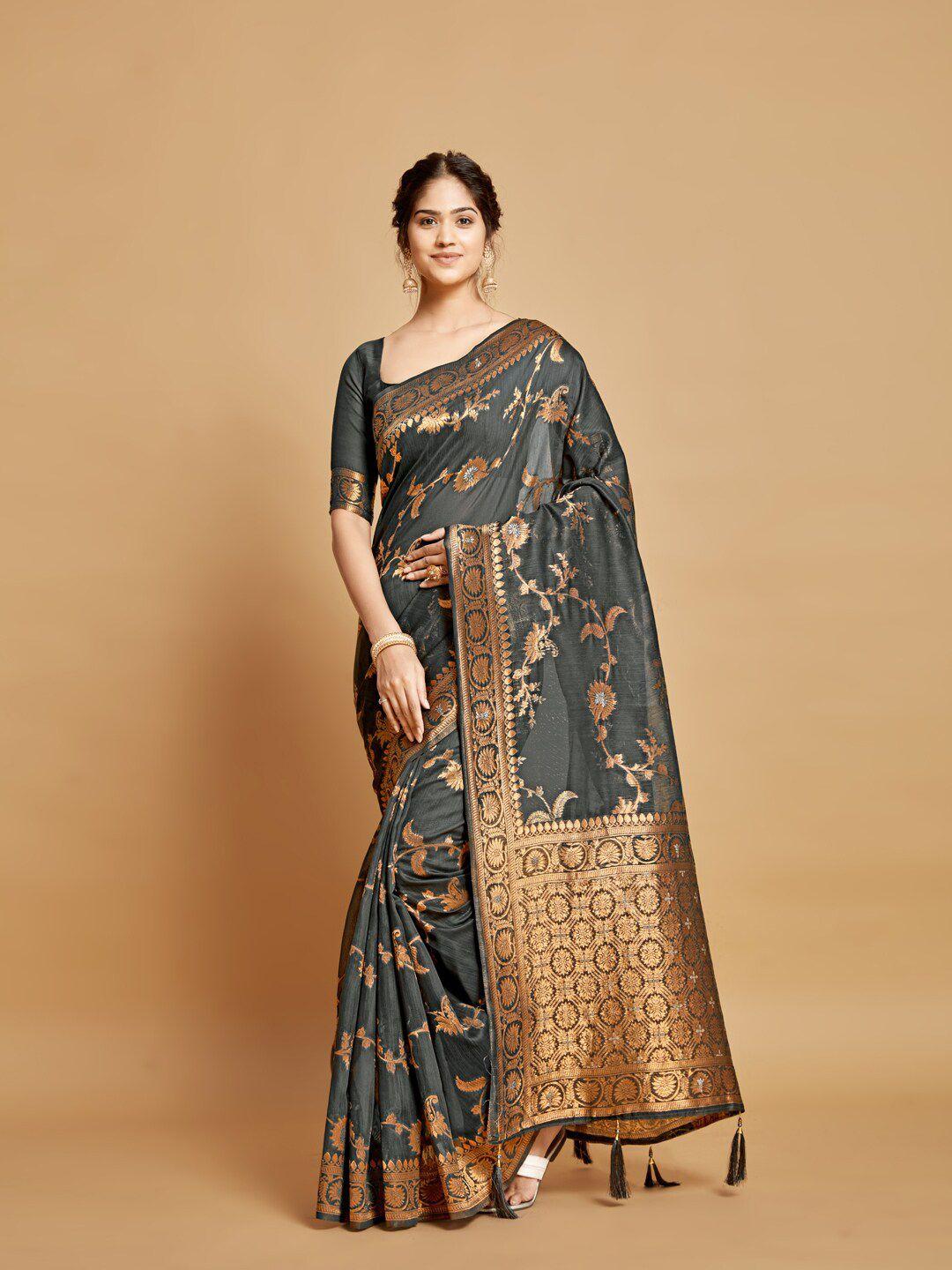 gajarai woven design zari linen blend kanjeevaram saree