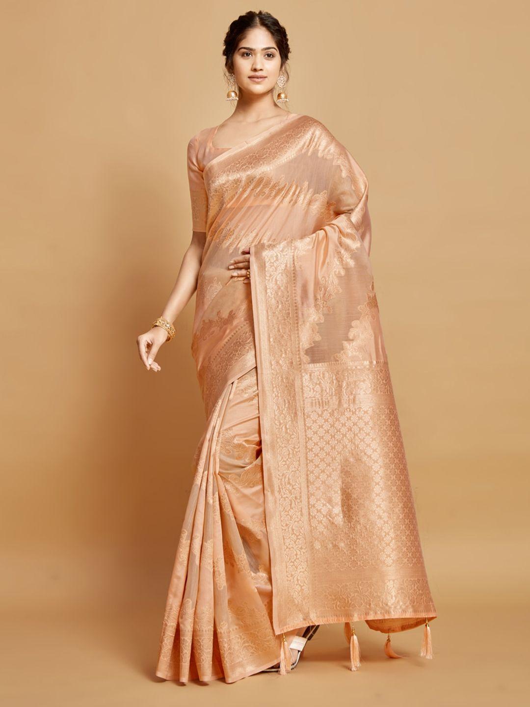 gajarai woven design zari linen blend kanjeevaram saree