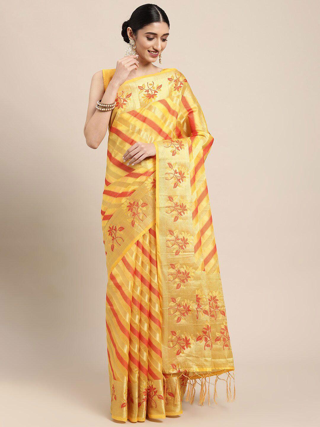 gajarai yellow & red woven design zari organza banarasi saree