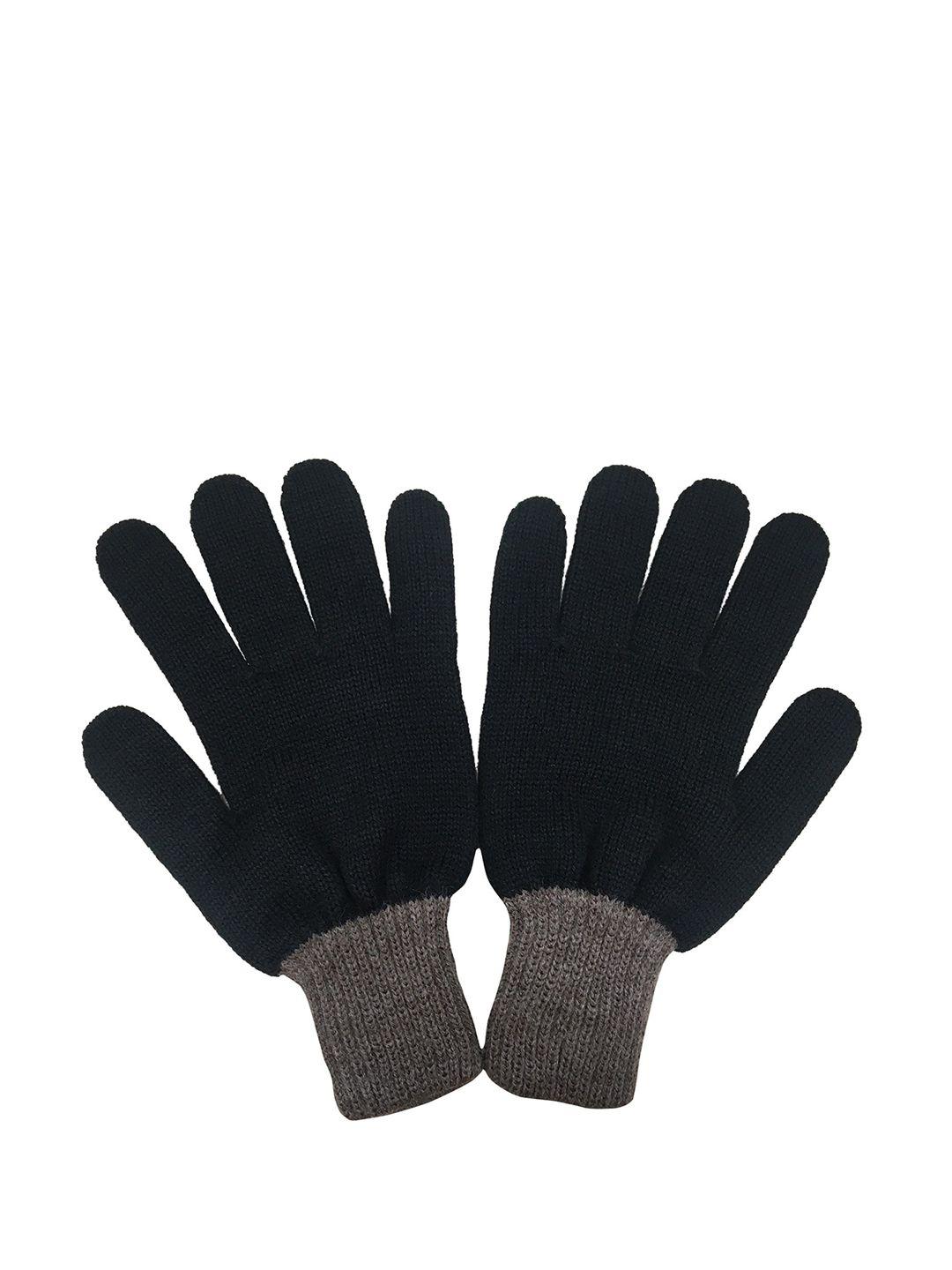 gajraj men black & brown woolen acrylic gloves