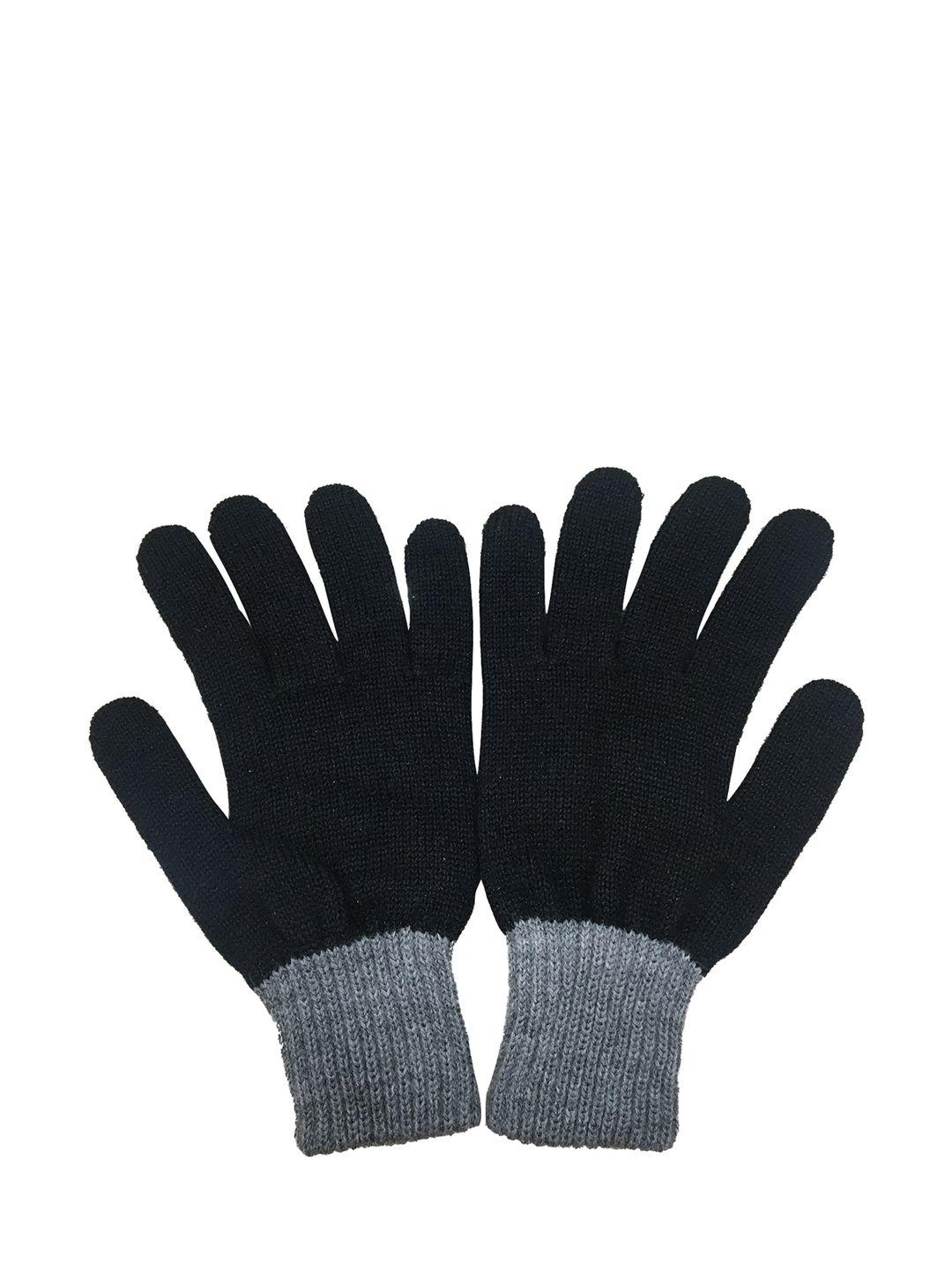 gajraj men black & grey winter woolen gloves