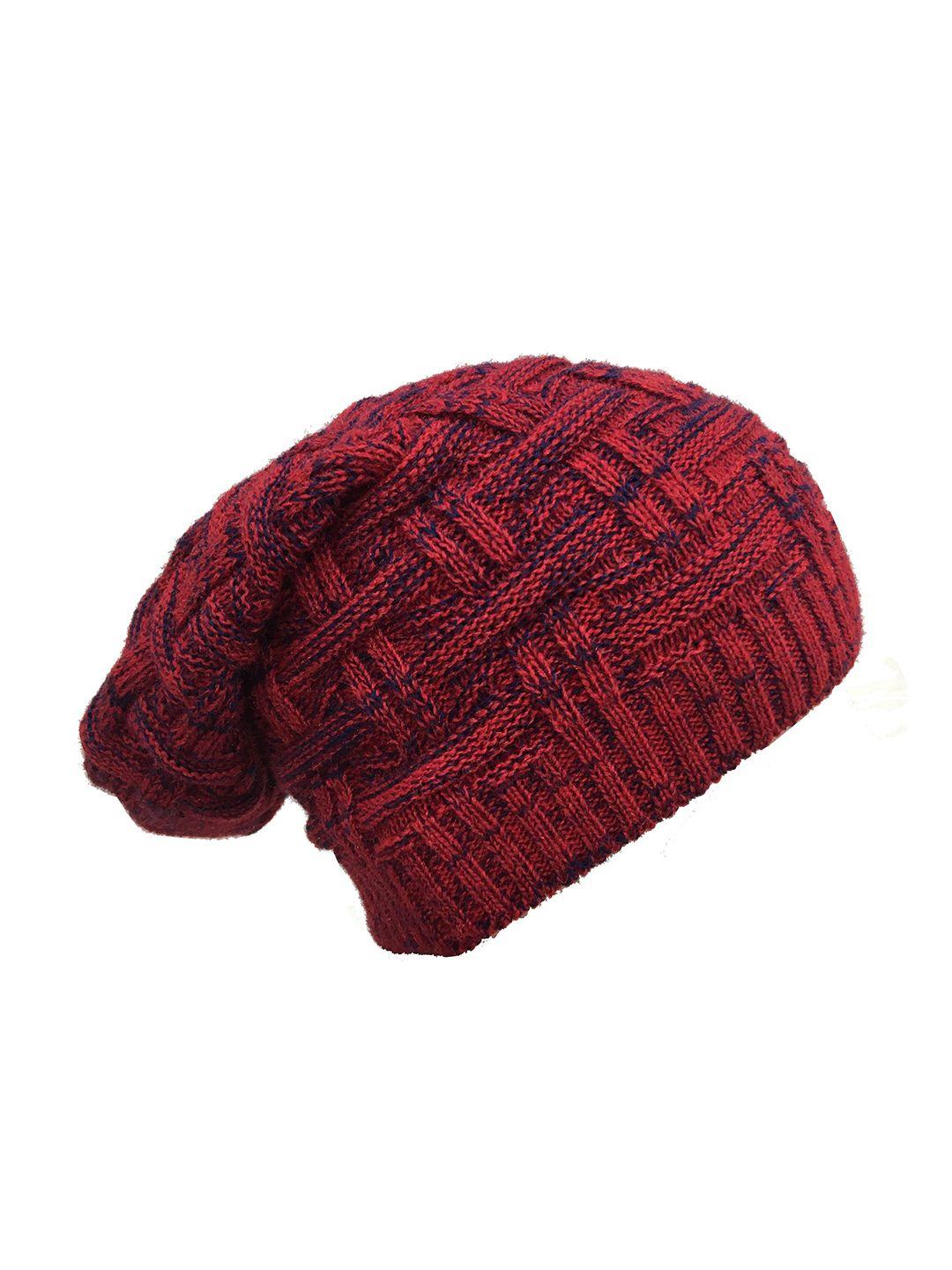 gajraj red self design acrylic beanie cap