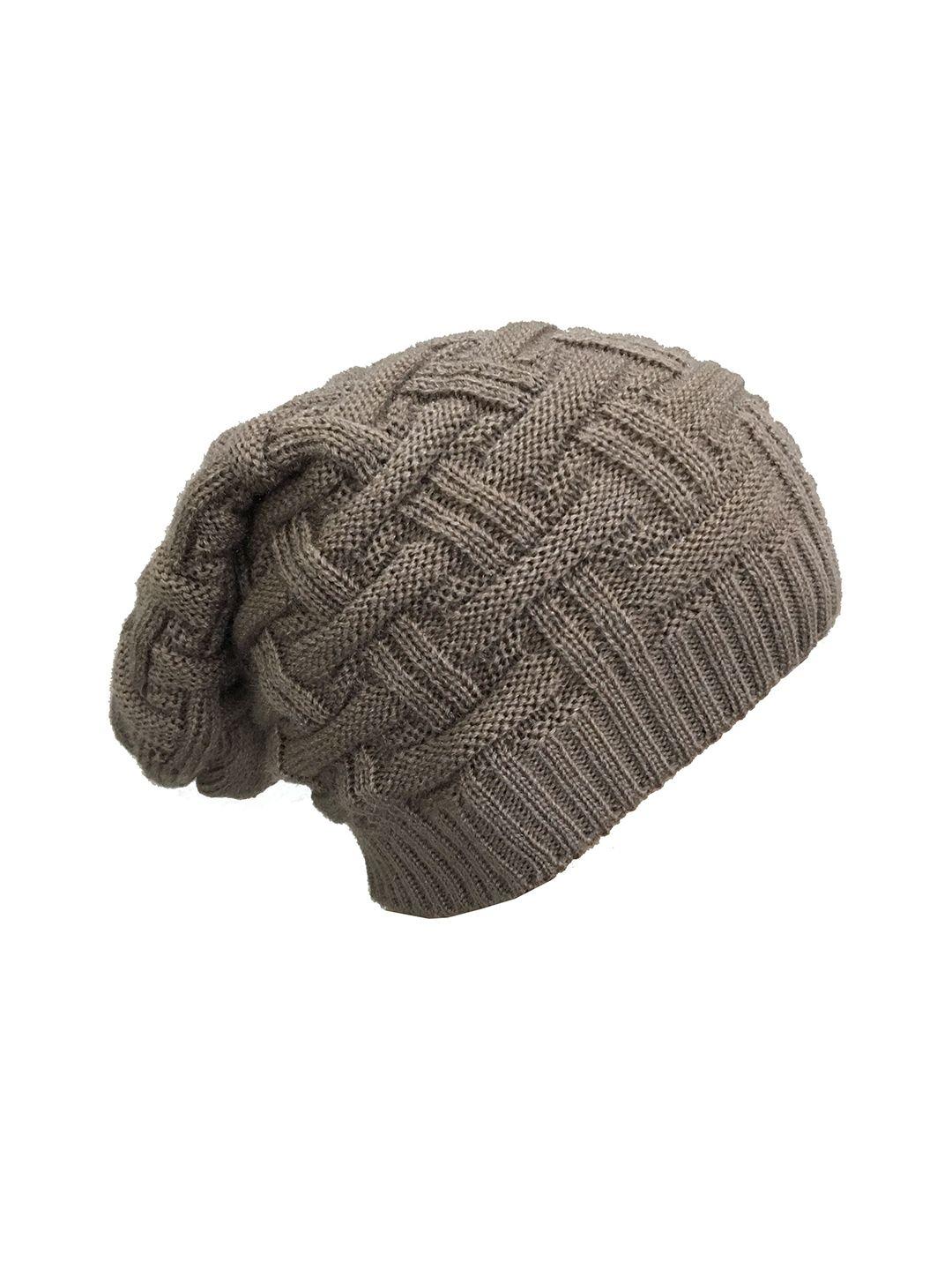 gajraj unisex brown self design beanie cap