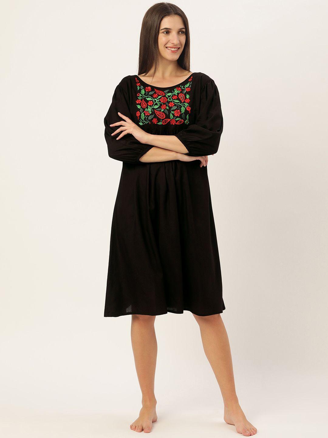 galypso black embroidered nightdress with puff sleeves
