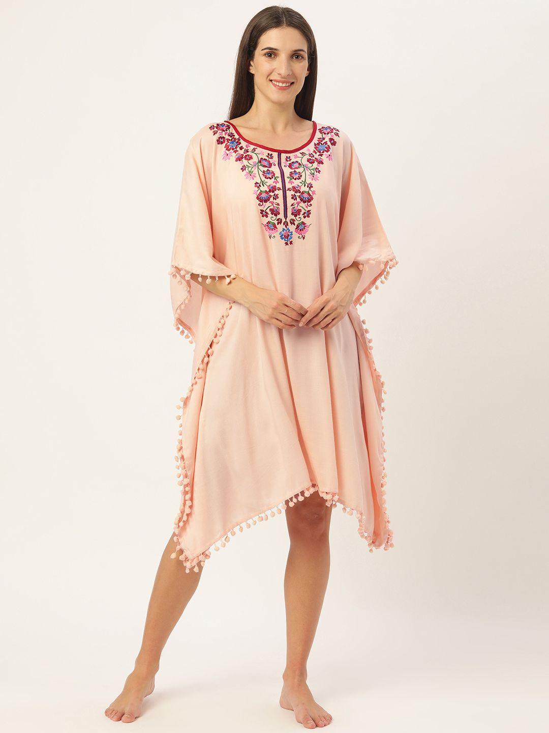 galypso pink embroidered nightdress with pom pom detail