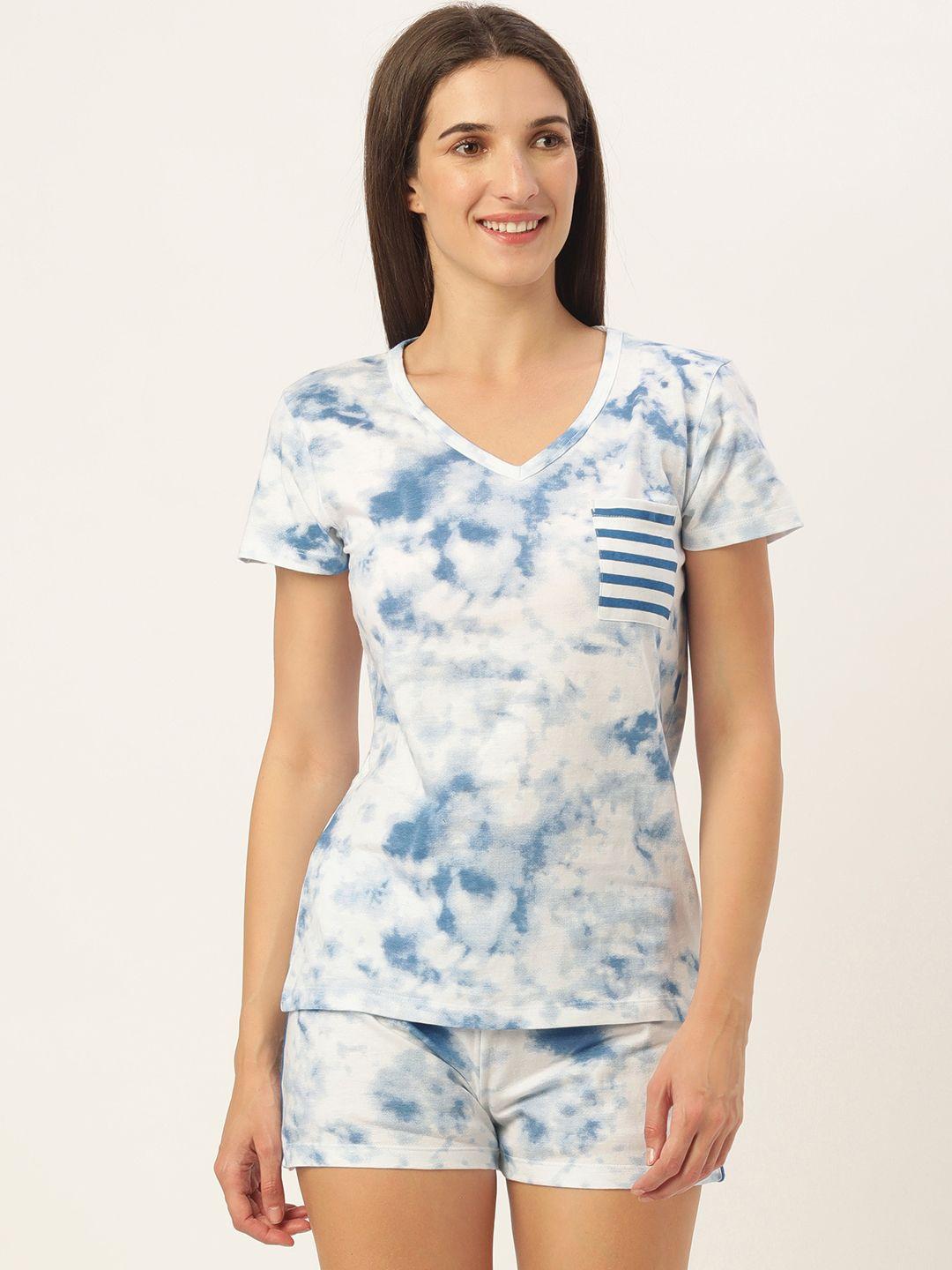 galypso women blue & white printed night suit