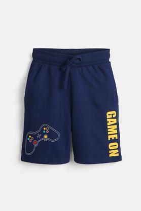 game on graphic cotton shorts for boys - navy