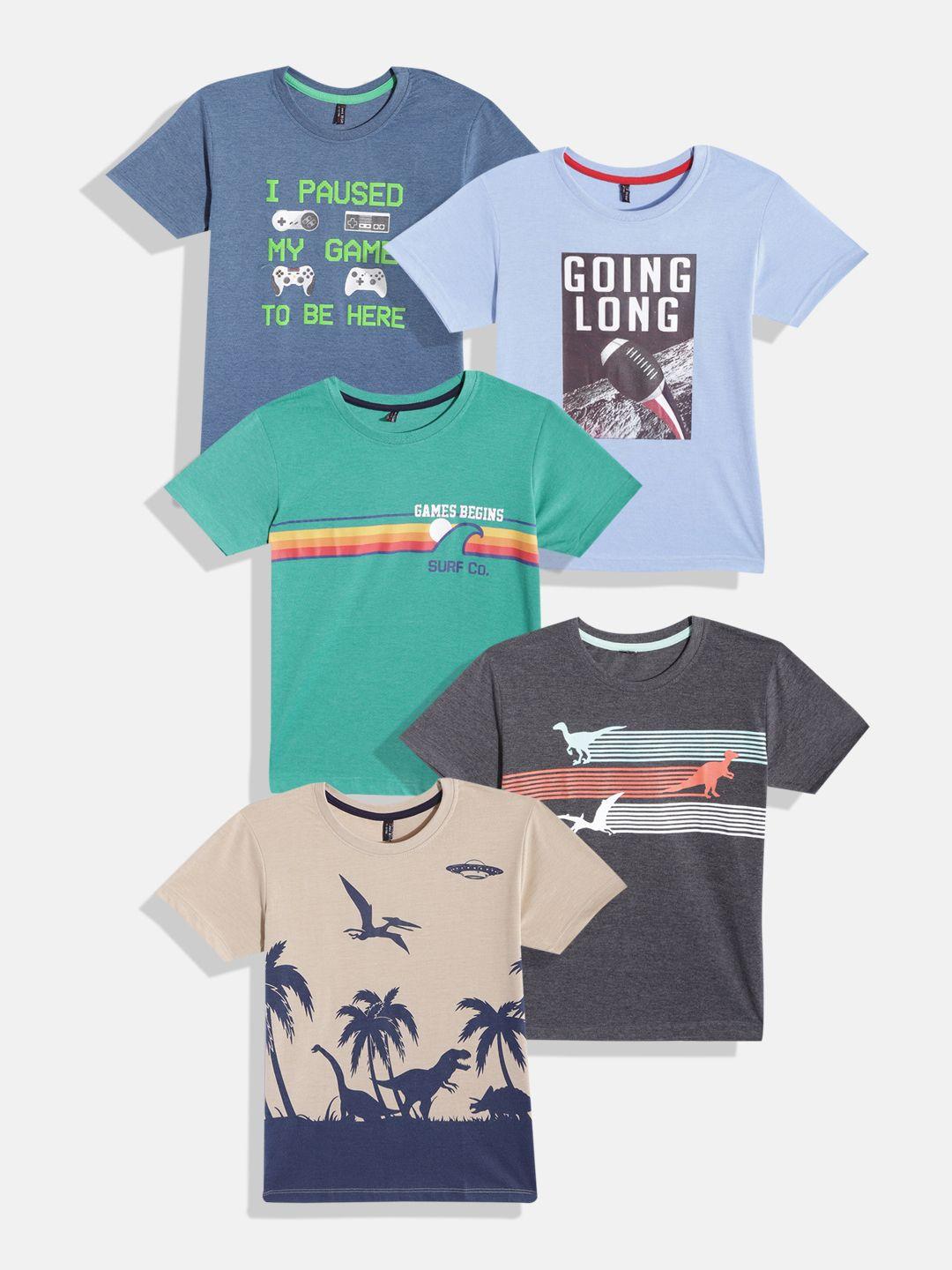 game begins boys pack of 5 printed cotton t-shirt