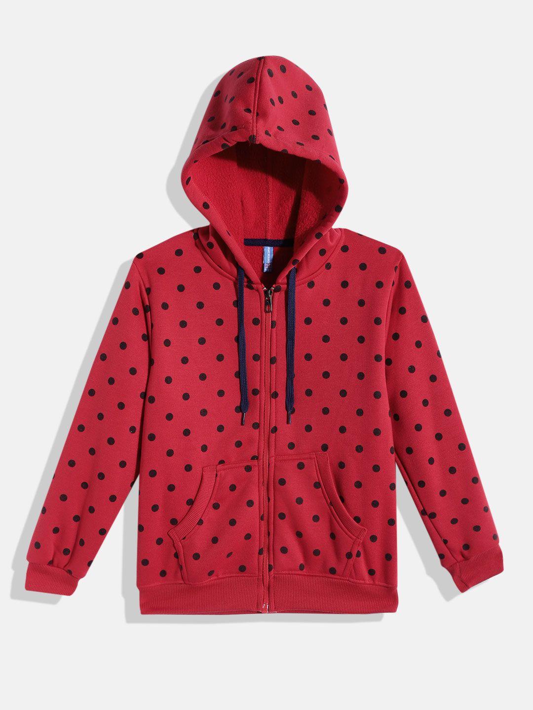 game begins boys red & black polka dot pure cotton printed hooded sweatshirt