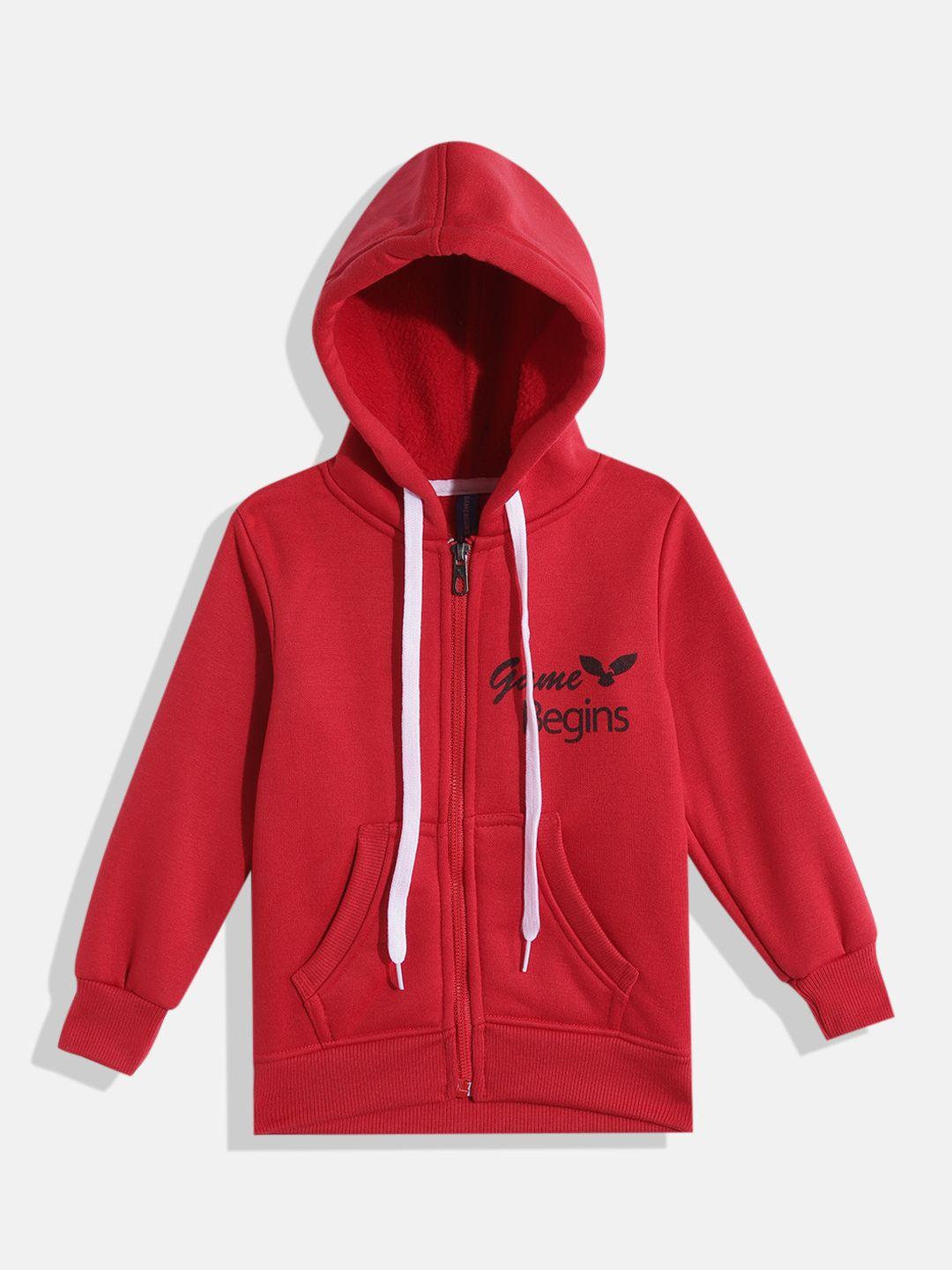 game begins boys red & black pure cotton brand logo print hooded sweatshirt