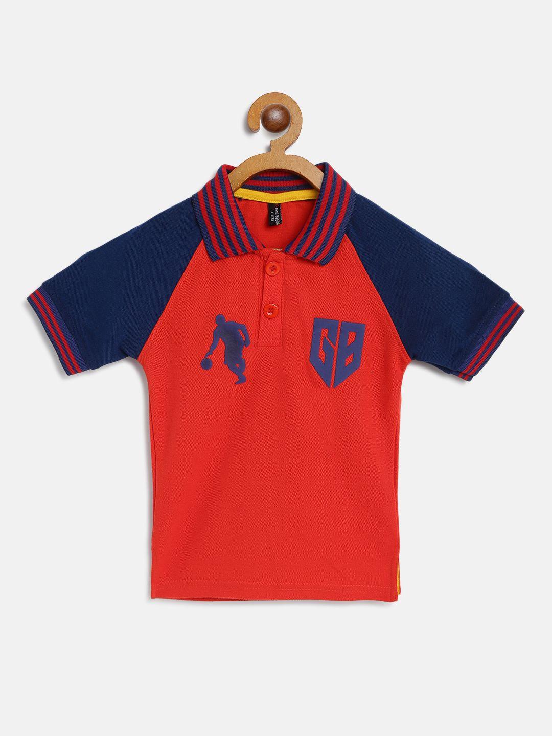 game begins boys rust orange & navy blue brand logo print pure cotton polo collar t-shirt