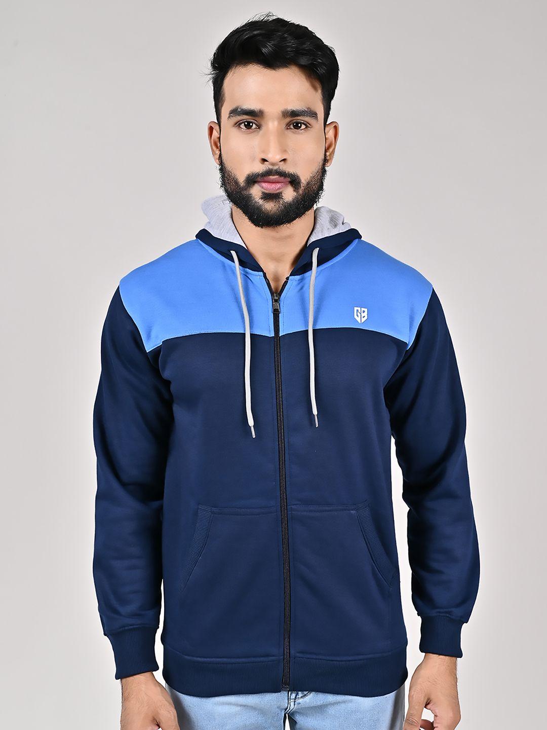 game begins men blue colourblocked hooded sweatshirt