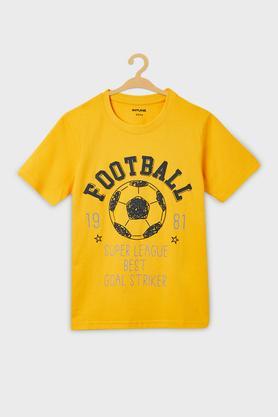 game graphic print cotton round neck boys t-shirt - mustard