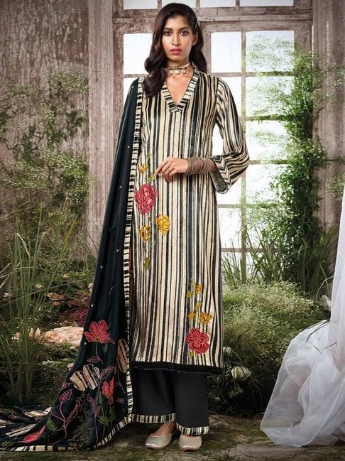 ganga fashions black & cream silk velvet kurta with salwar and dupatta