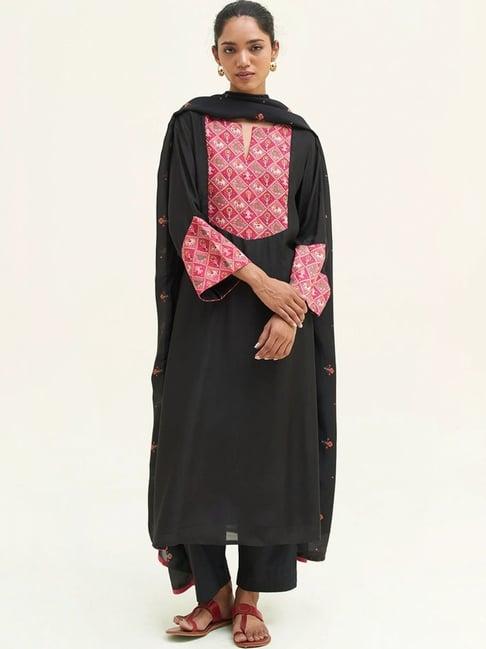 ganga fashions black kurta with salwar and dupatta with patola patch work