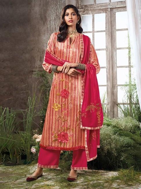 ganga fashions pink & beige silk velvet kurta with salwar and dupatta