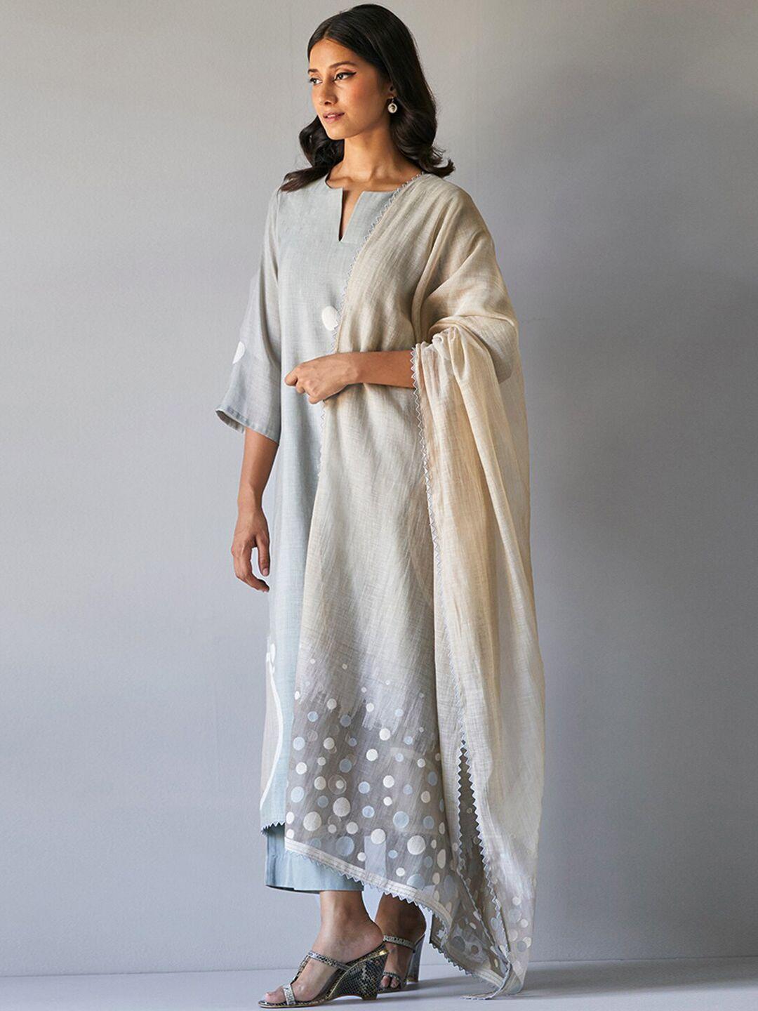 ganga printed pure cotton regular kurta & palazzos with dupatta