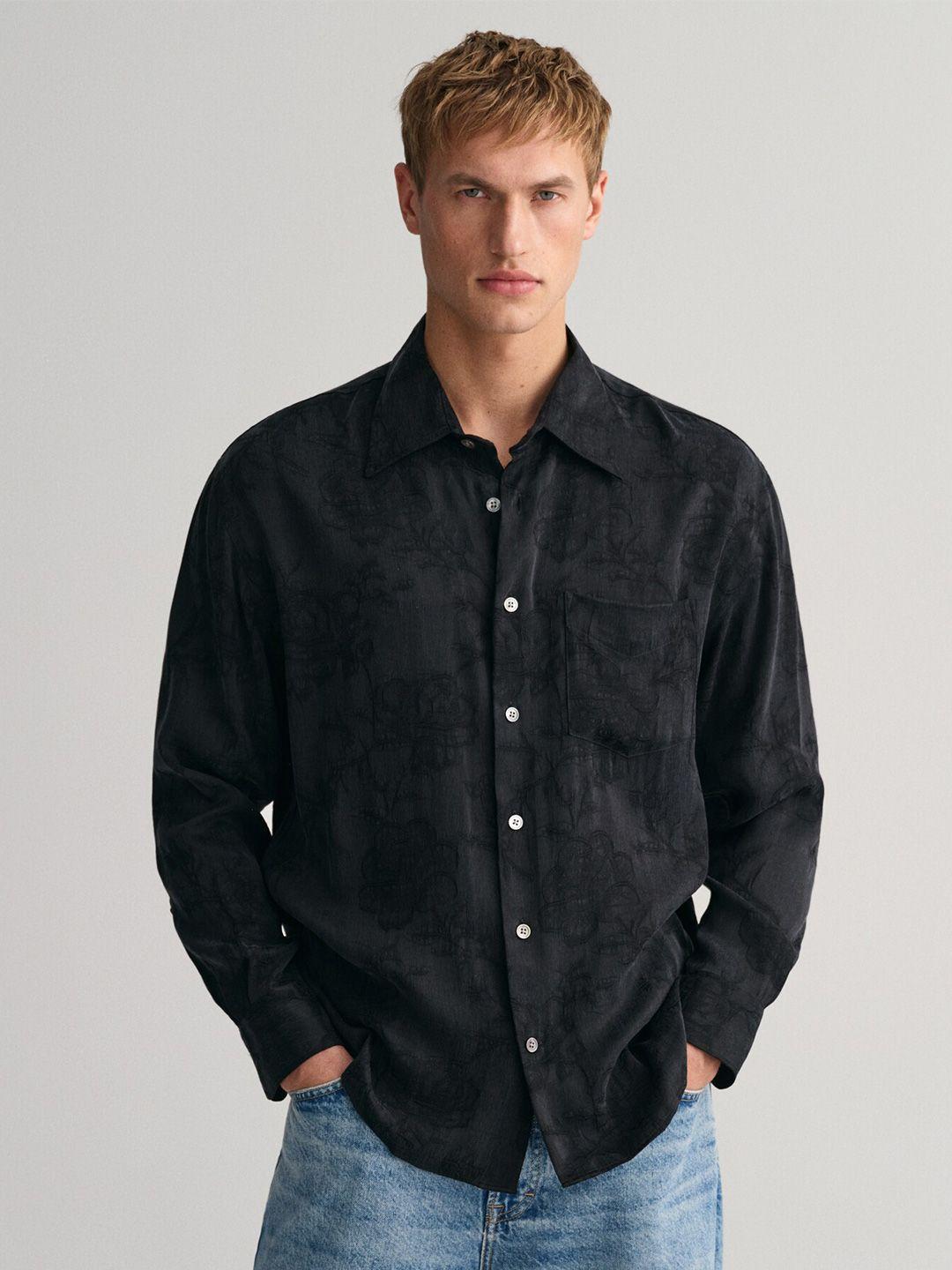 gant boxy embroidered spread collar casual shirt