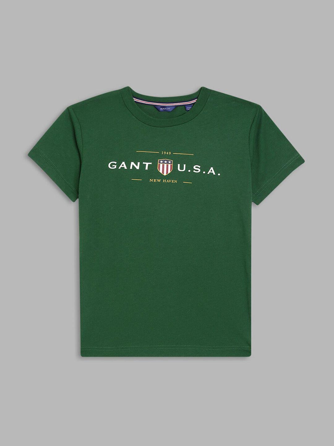 gant boys green brand logo printed cotton t-shirt