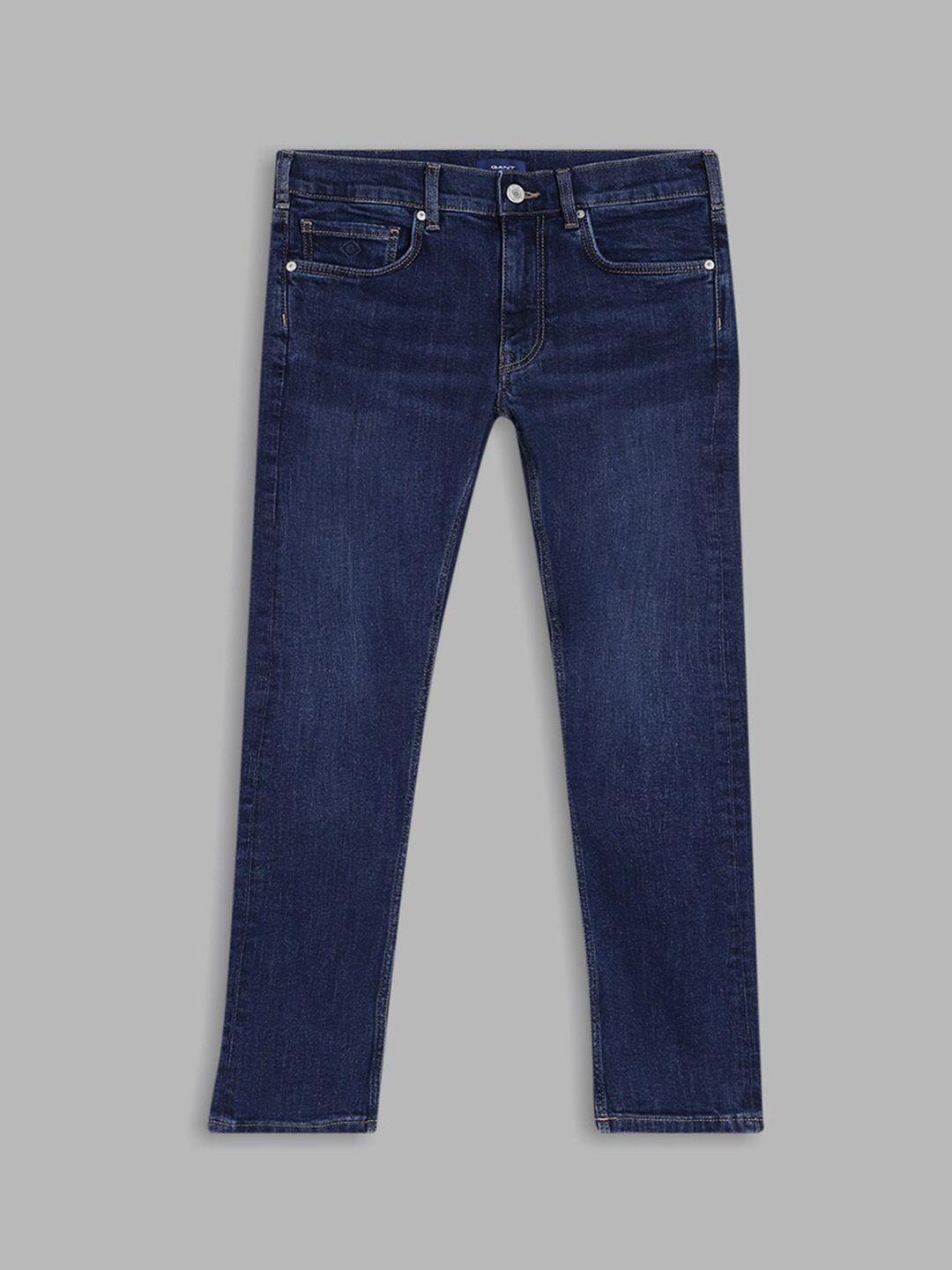 gant boys navy blue slim fit light fade cotton jeans