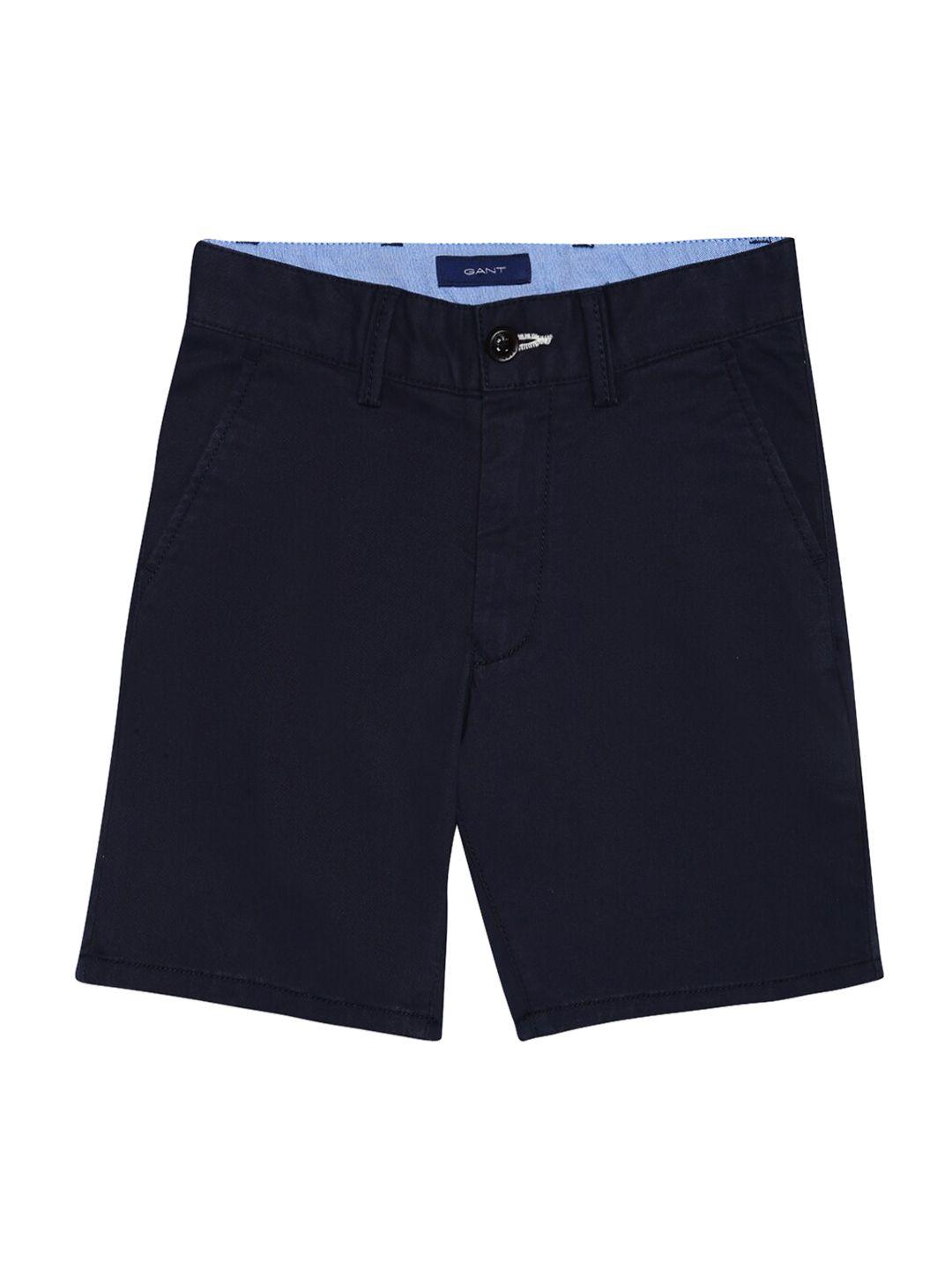 gant boys navy blue solid slim fit regular shorts