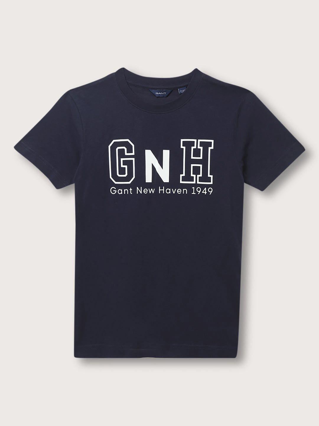 gant boys navy blue typography printed t-shirt