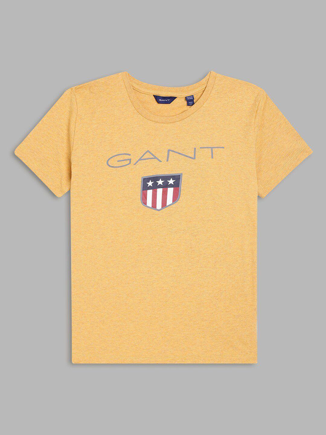 gant boys yellow brand logo printed cotton t-shirt