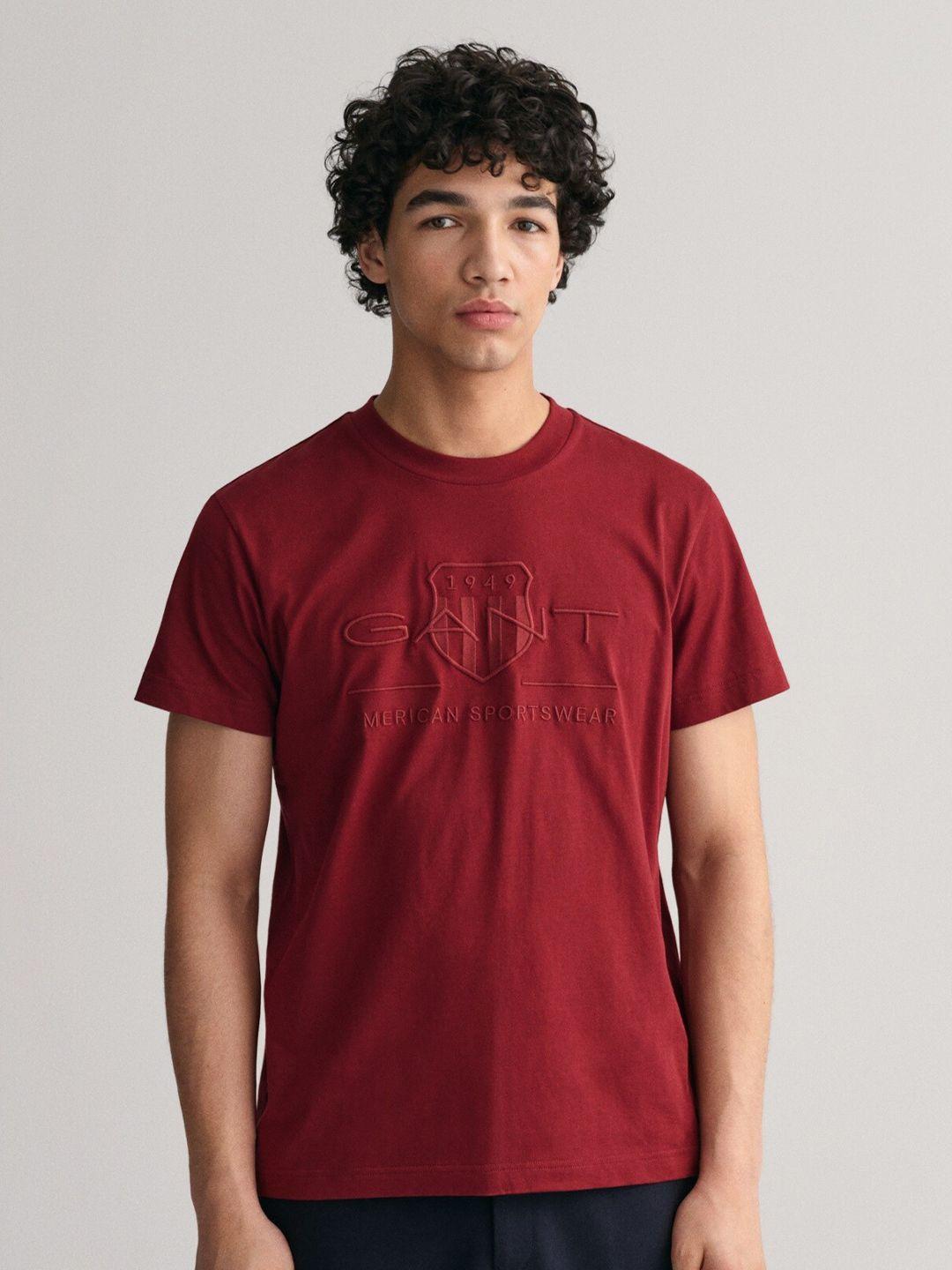 gant brand logo printed round neck pure cotton t-shirt