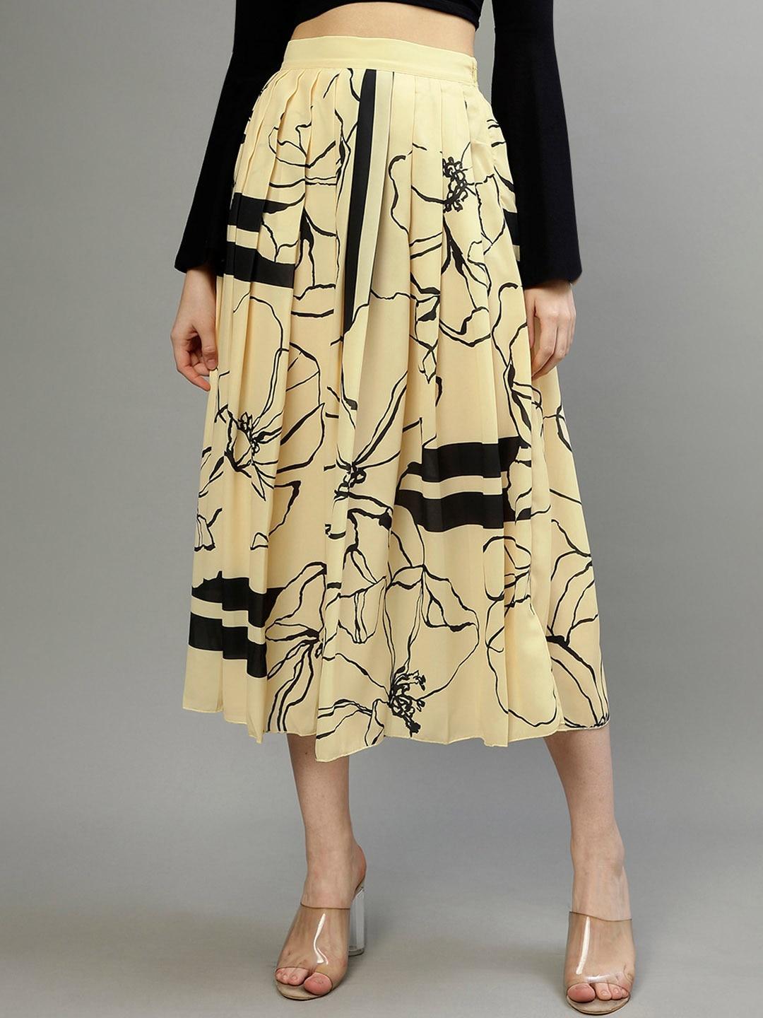 gant floral printed pleated flared midi skirt