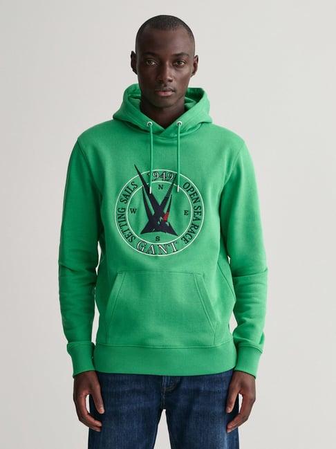 gant green regular fit printed hooded sweatshirt