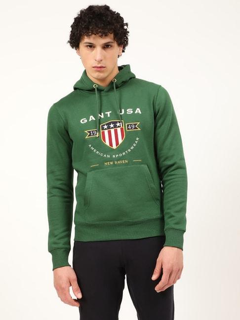 gant green slim fit embroidered hooded sweatshirt