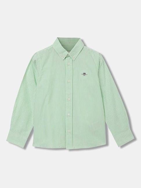 gant kids green cotton striped full sleeves shirt