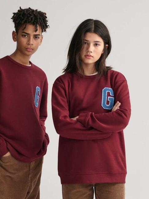 gant kids maroon embroidered full sleeves sweatshirt