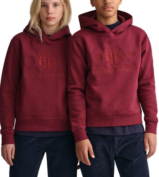 gant kids maroon embroidery regular fit hoodie