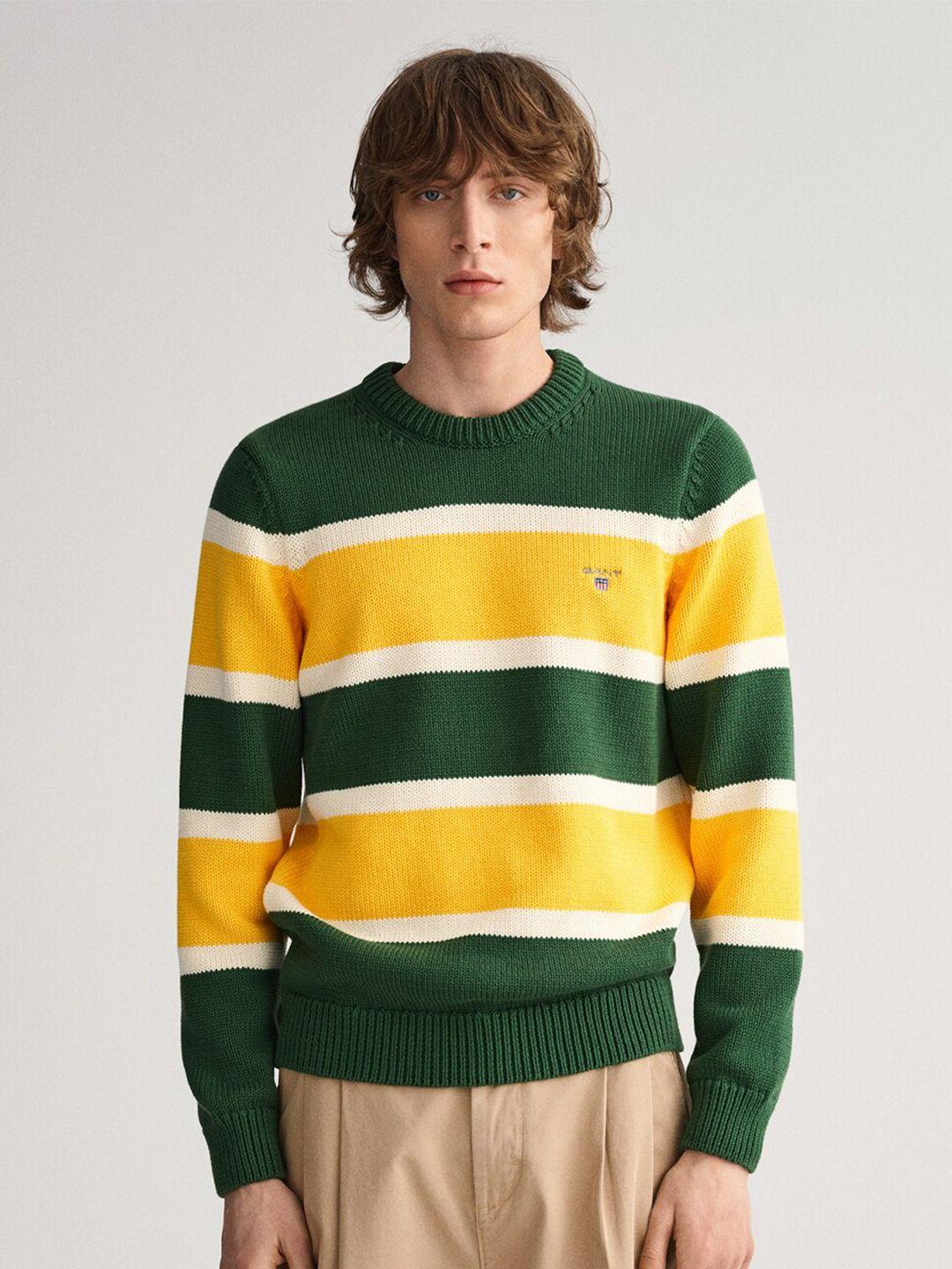 gant men green & yellow colourblocked pullover sweater