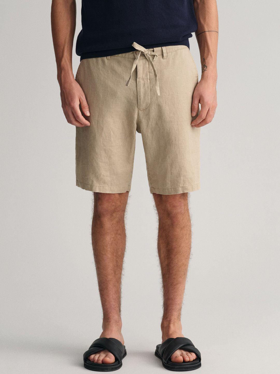 gant men mid-rise loose fit linen shorts