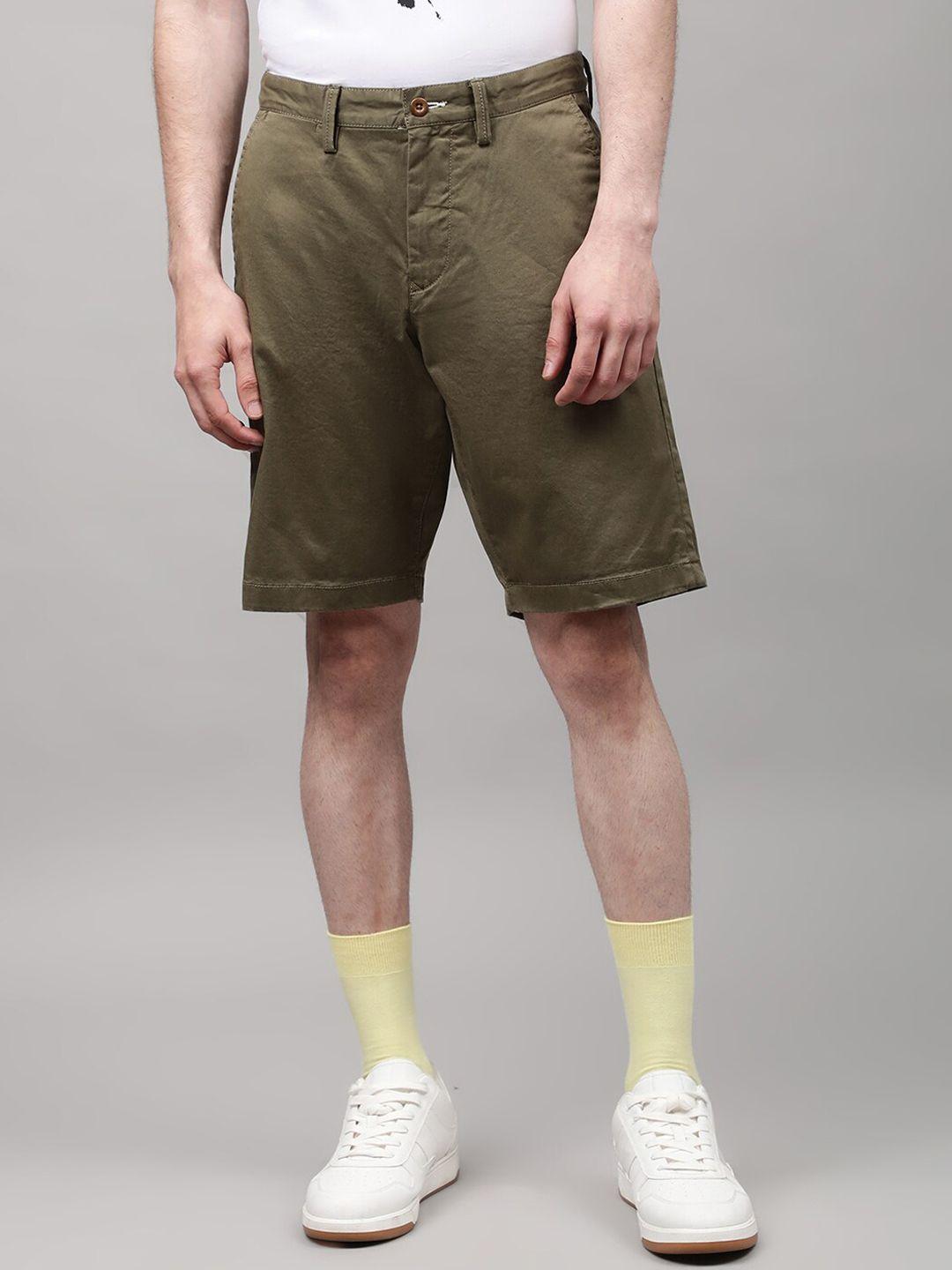 gant men olive green solid cotton shorts