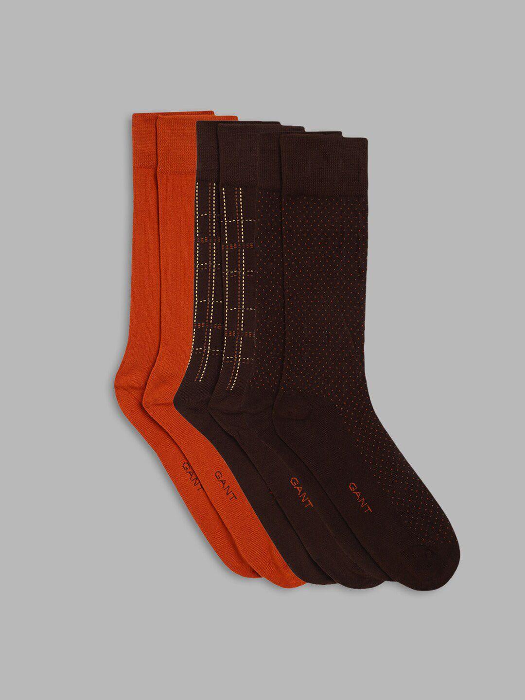 gant men pack of 3 brown and orange calf-length socks