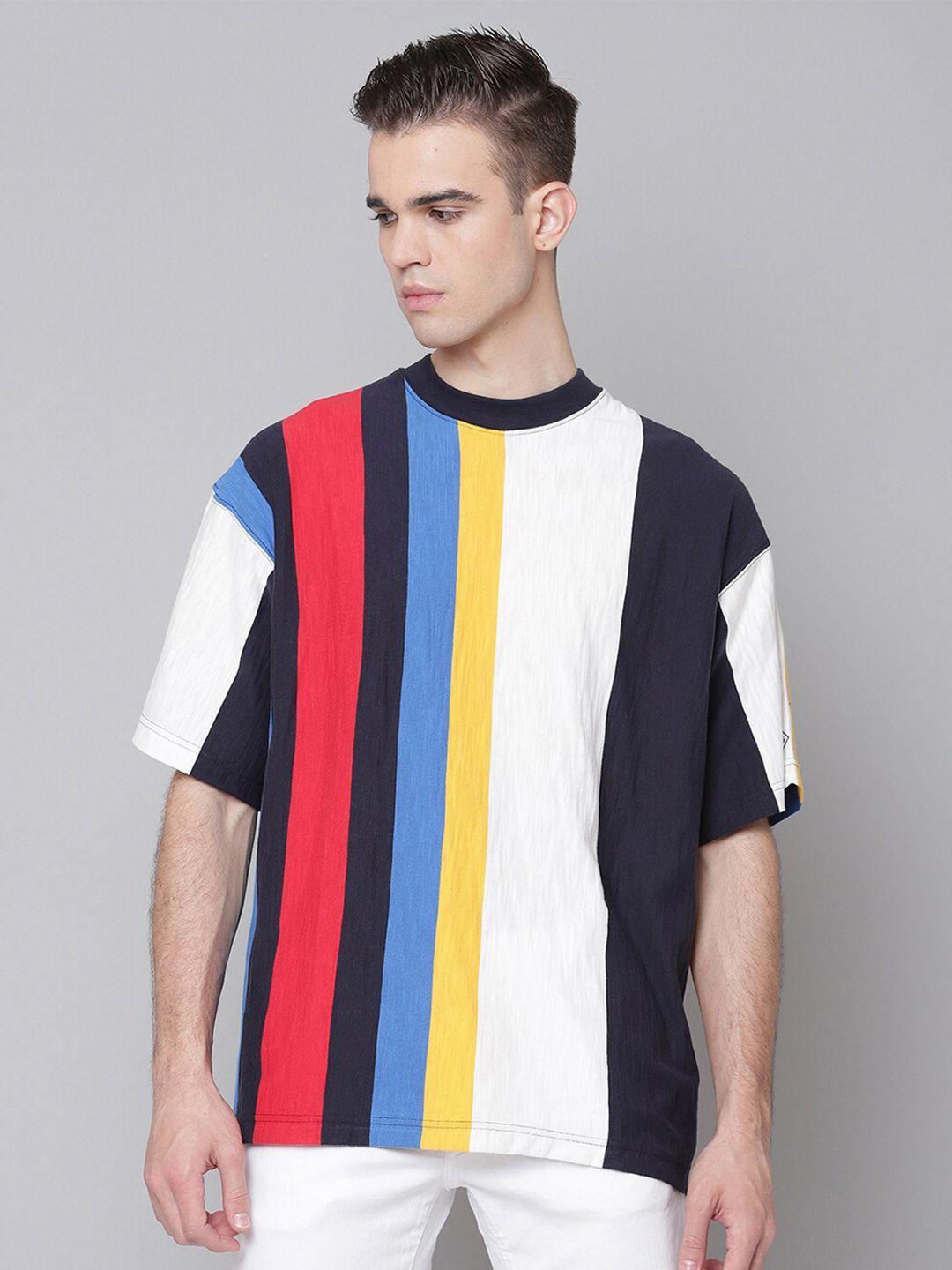 gant men white & navy blue colourblocked t-shirt