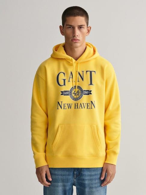 gant yellow comfort fit printed hooded sweatshirt