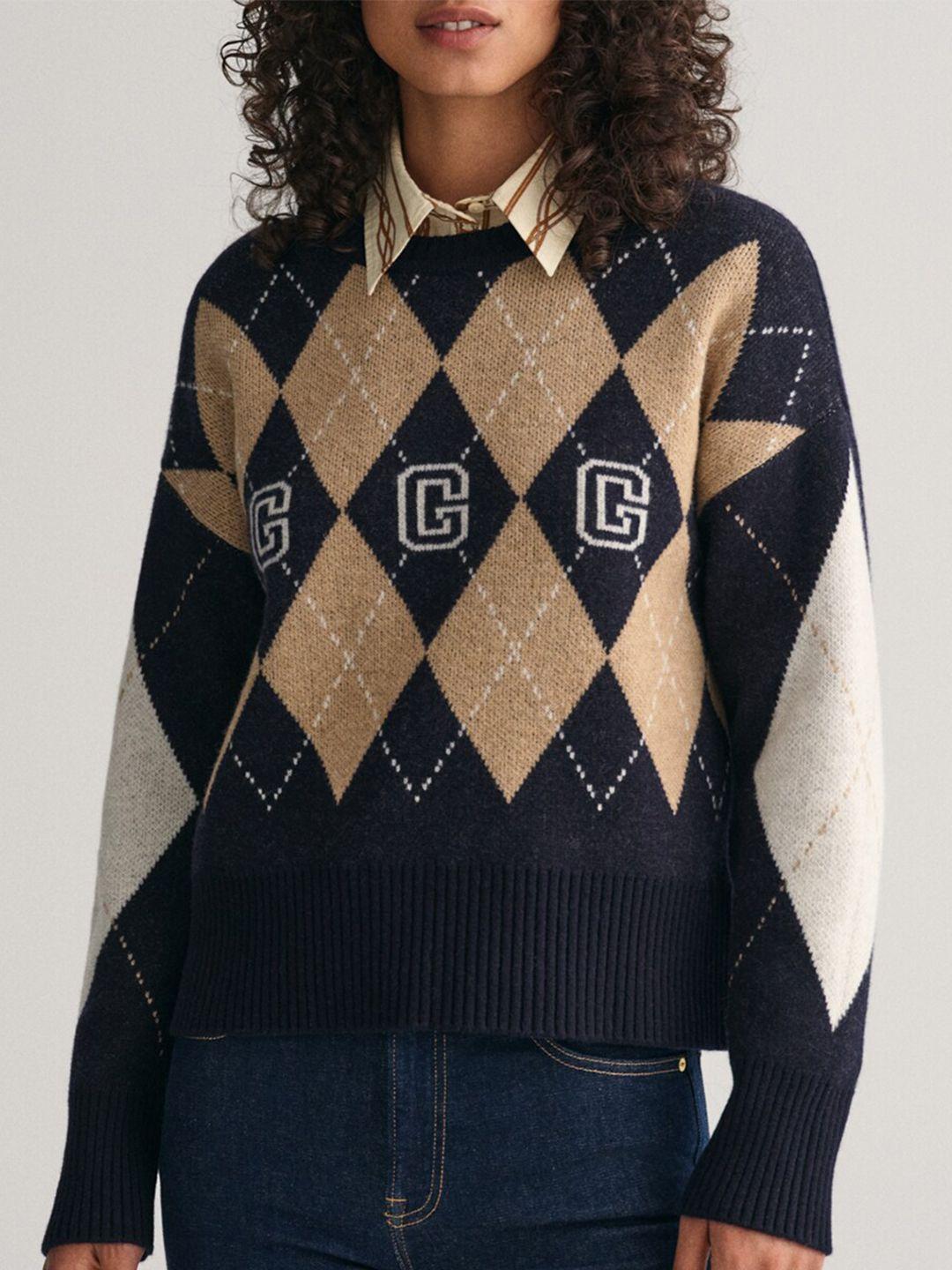 gant argyle printed woollen long sleeves pullover sweater