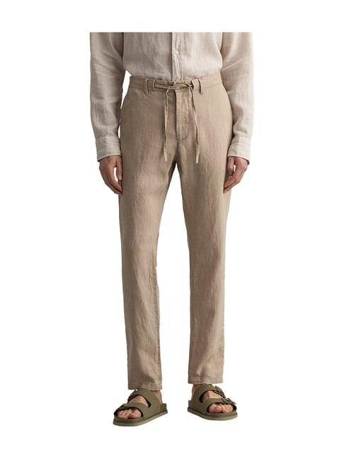 gant beige mid rise linen drawstring pants