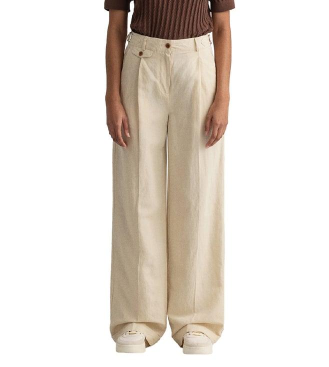 gant beige regular fit pleated trousers