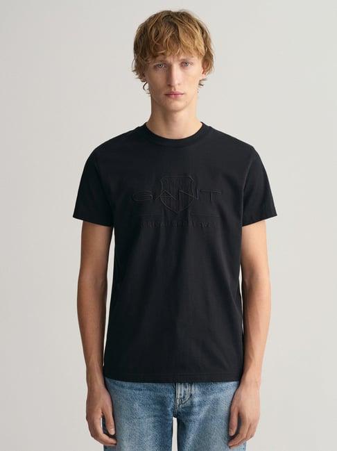 gant black cotton regular fit logo printed t-shirt
