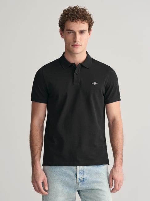 gant black cotton regular fit polo t-shirt